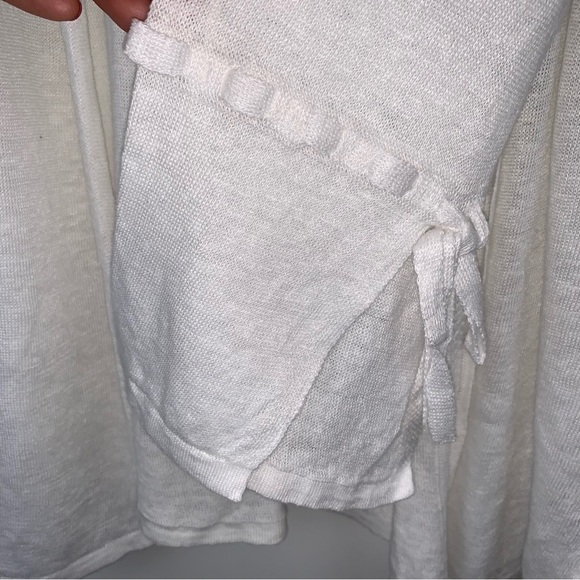 Tahari sz M White 100% Linen Long Open Cardigan Bell Sleeves Boho Lagenlook - Picture 4 of 8